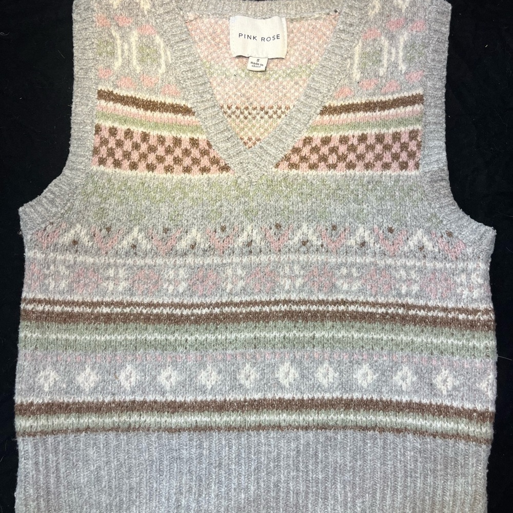 Pink Rose woman’s Multi-Color Patterned V-Neck Sweater Vest